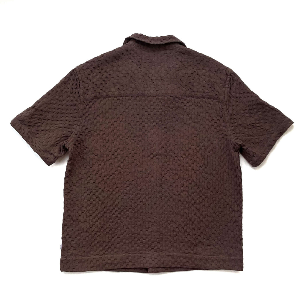 Wax London Lido Brown Dobby Cotton Weave Short-Sleeve Shirt