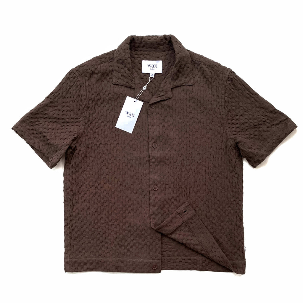 Wax London Lido Brown Dobby Cotton Weave Short-Sleeve Shirt