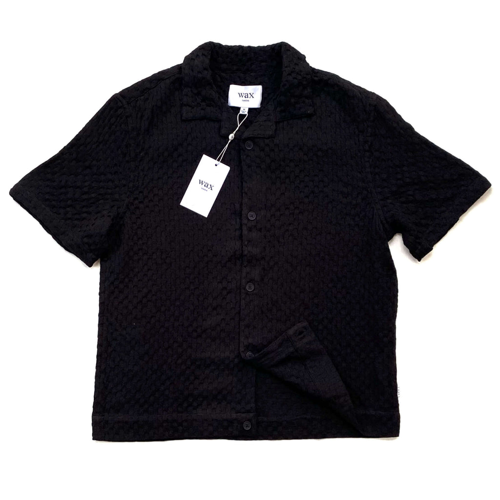 Wax London Lido Black Dobby Cotton Weave Short-Sleeve Shirt