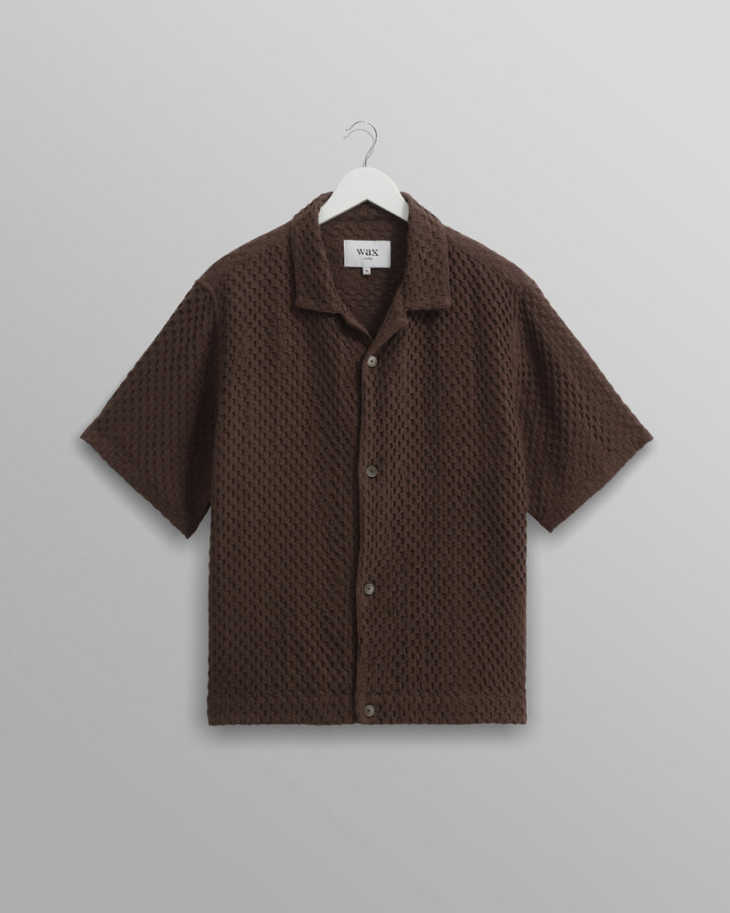 Wax London Lido Brown Dobby Cotton Weave Short-Sleeve Shirt