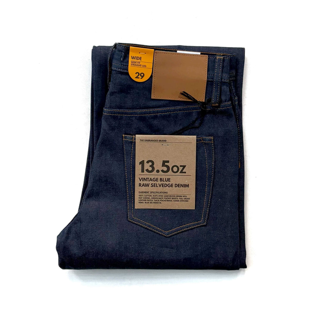 The Unbranded Brand UB754 Vintage Blue Selvedge Denim Wide Fit Jeans