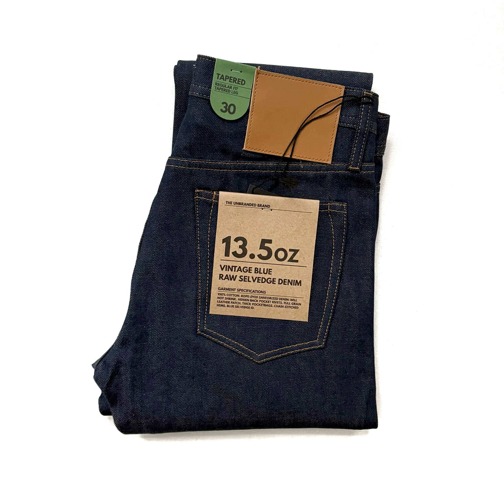 The Unbranded Brand UB254 Vintage Blue Selvedge Denim Tapered Fit Jeans