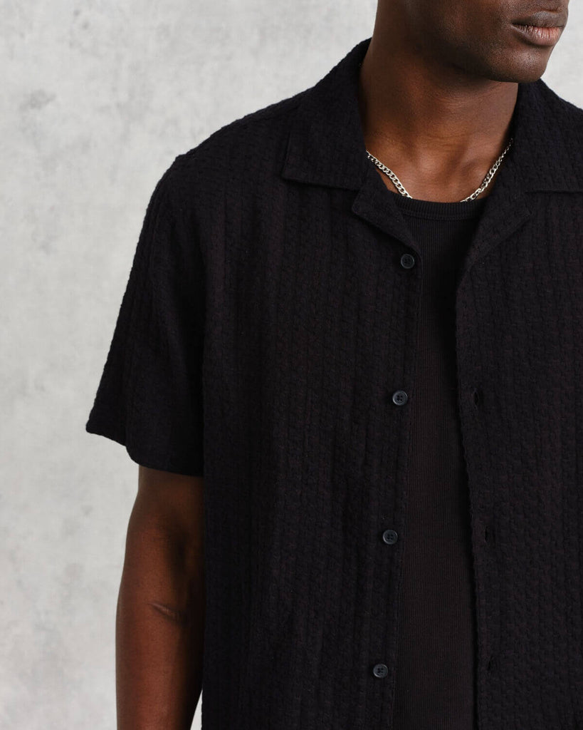 Wax London Didcot Short Sleeve Shirt Texture Wave Stripe