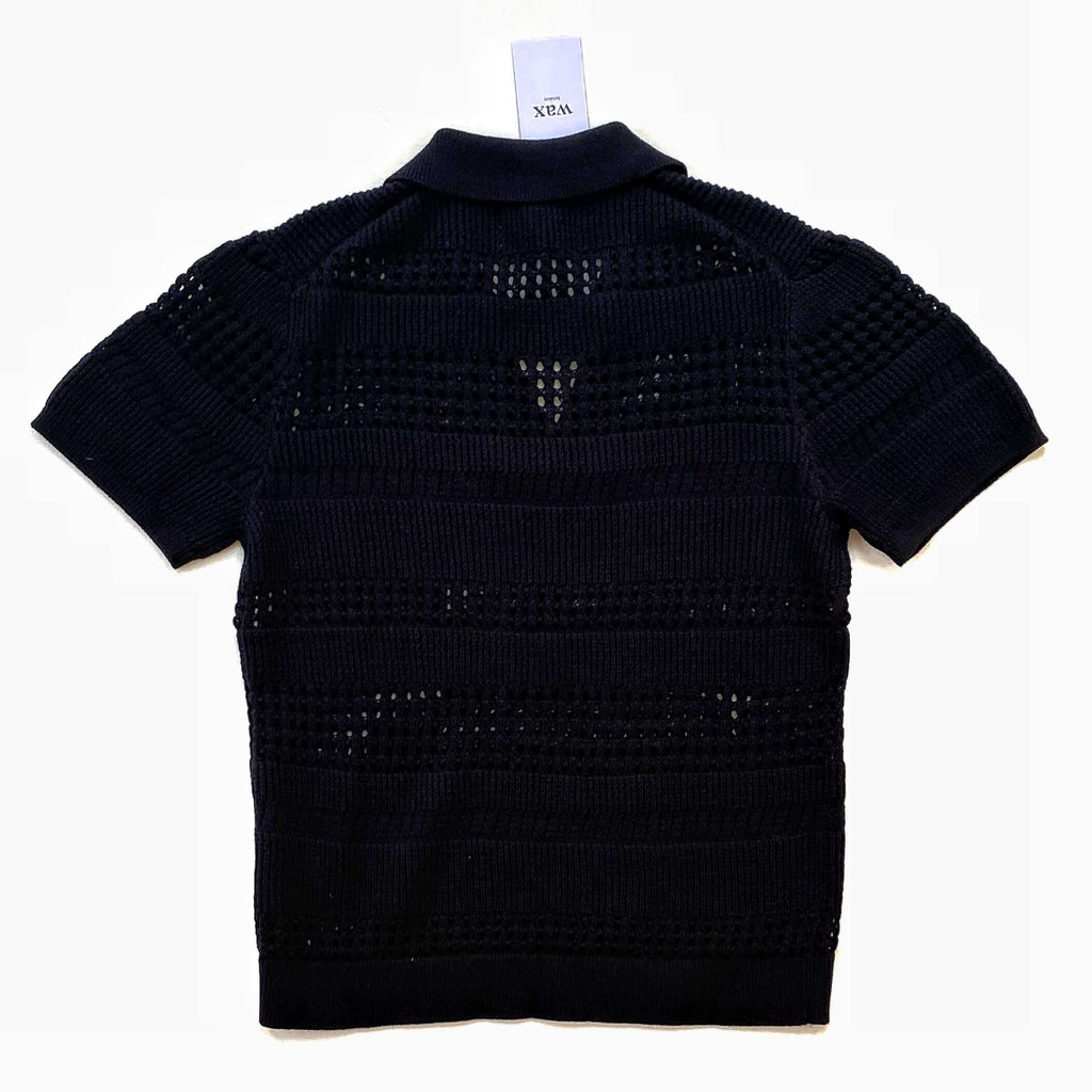 Wax London Siena Black Pointelle Knitted Polo