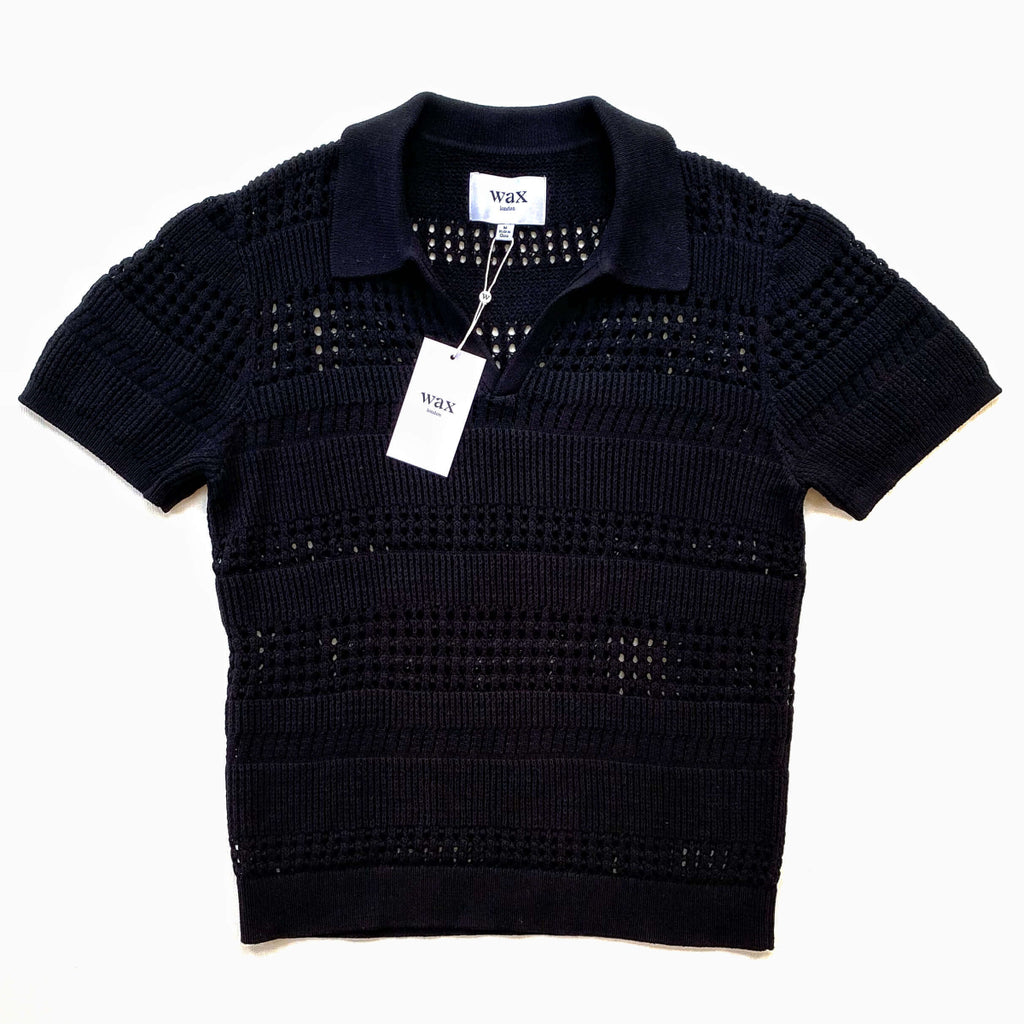 Wax London Siena Black Pointelle Knitted Polo