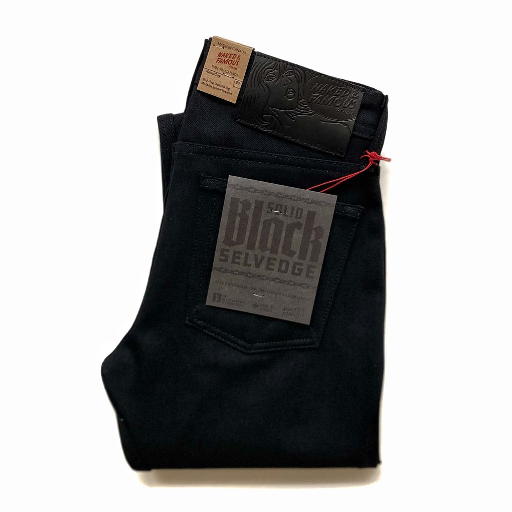 Naked and Famous Denim Solid Black Selvedge Weird Guy Jeans