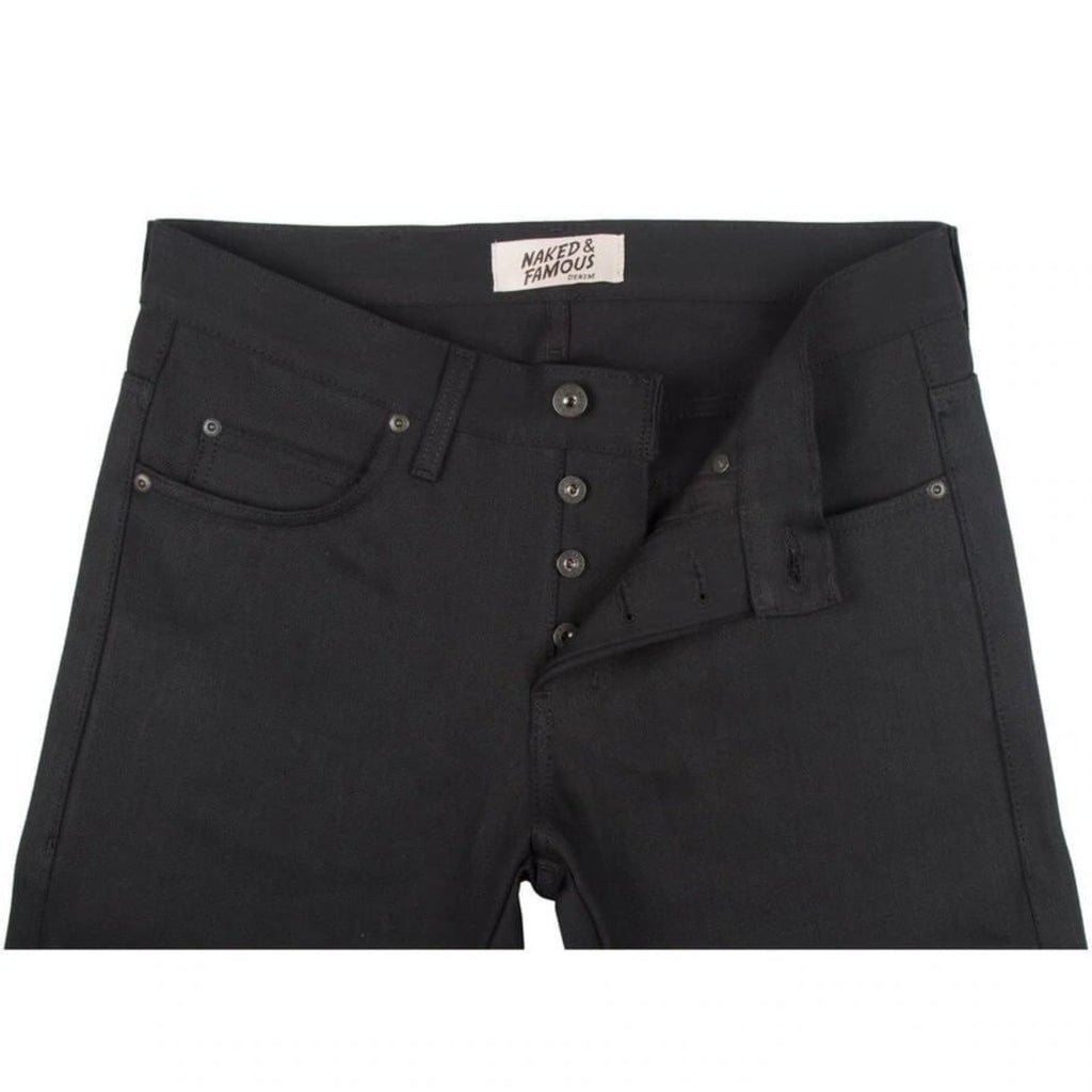 Naked and Famous Denim Solid Black Selvedge Weird Guy Jeans